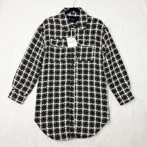 Marled Black White Plaid Longline Shirt Jacket Tweed Coat Size Small NWT
